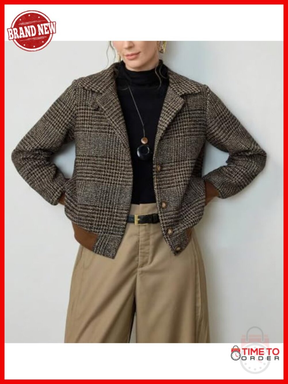 Vintage Wool Plaid Cropped Bomber Jacket Coat Button Front - Picture 5 of 5